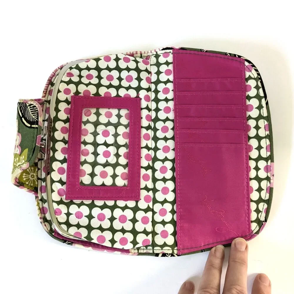 Vera Bradley Olivia Pink Floral Snap Double Kiss Lock Wallet Clutch Retired